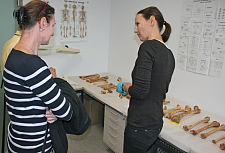 Die freiberufliche Anthropologin Swantje Krause bei Erläuterungen zu einigen neuen Knochenfunden (Foto: Hermann Witte)