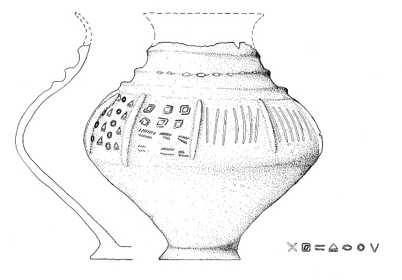 Zeichung einer reichverzierten Urne
