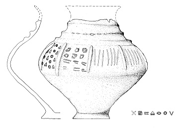 Zeichung einer reichverzierten Urne