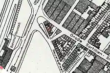 Ein Stadtplanausschnitt mit der eingetragenen Grabungsfläche