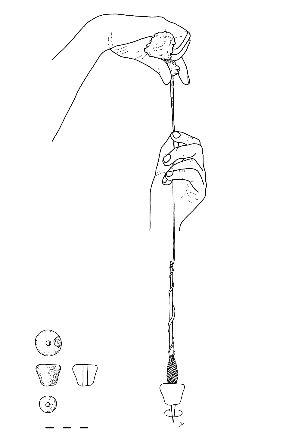 Zeichnung wie ein Spinnwirtel benutzt wird