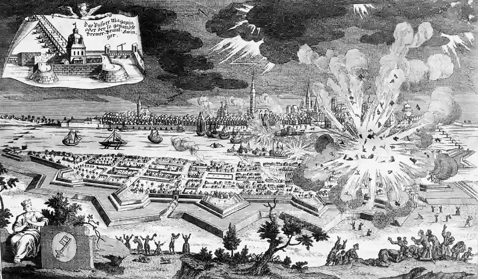 hostorische schwarzwei&szlig;-Zeichnung von der explodierenden Braut